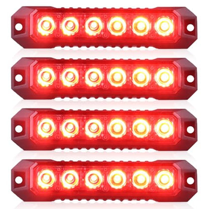 4PCS 6-LED Red Flashing Strobe Lights for Trucks Cars Vehicles