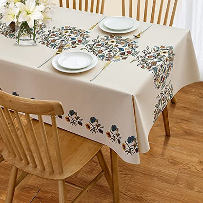 AIRCOWRIE Waterproof Rectangle Vinyl Tablecloths 140x54 Inch - color: Flower, size: 140" x 54" (Rectangular)