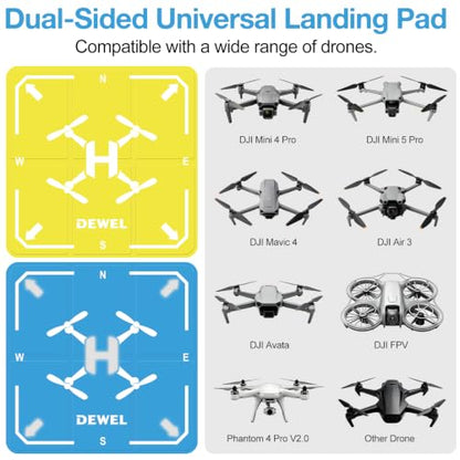 DEWEL 20 Inch Drone Landing Pad, Weighted Fast Fold Waterproof PU Drone Pad - color: 51CM(Yellow/Blue)