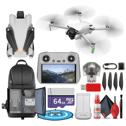 DJI Mini 3 Drone with DJI RC Remote Foldable Lightweight 4K Camera Quadcopter Bundle (CP.MA.00000587.01) + 64GB Card + BackPack + Landing Pad + Card Reader + More - style: Mini 3