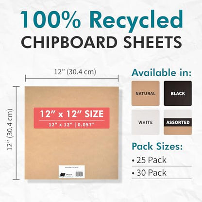 Grafix Medium Weight Chipboard, 12 x 12 in, .057 in, Natural - color: Natural, Pack of 25