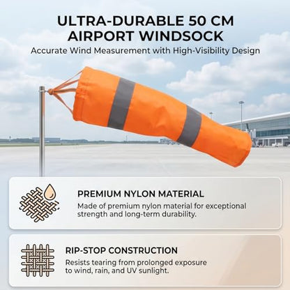 HEEPDD Airport Windsock, 15. Orange Fluorescent Wind Direction Measurement Sock with Reflective Belt for Outdoor Use