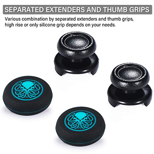 FPS Thumbstick Extender & Printing Rubber Silicone Grip Cover 2 Sets for PS5 & PS4 Controller (Cthulhu Abyss Blue) - color: 1