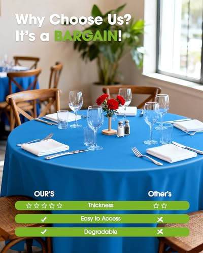 Pureegg Plastic Table Cloth Disposable 6 Pack, 84 Inch Round, Blue - color: Blue, size: 84" Round