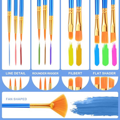 ESRICH Paint Brushes Set, 6Pack 72pcs Paint Brush for Acrylic Painting - size: 72p