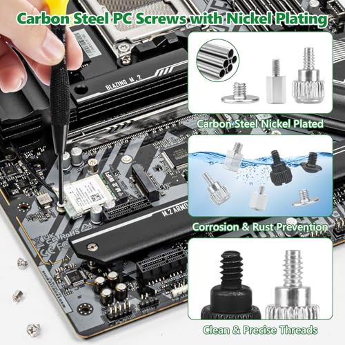 165Pcs M.2 NVMe SSD Screw Kit, Motherboard Standoffs PC Screw Set - color: 158 Pcs Silver PC Screw