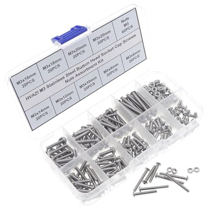 240PCS M3 304 Stainless Steel Button‑Head Socket Cap Screw & Nut Kit - size: M3