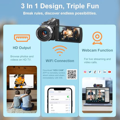 8K 64MP Video Camera Camcorder 18X Zoom WiFi IR Night Vision Camcorders