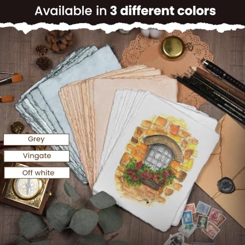 LEATHER VILLAGE Grey Deckled Edge Handmade Watercolor Paper 6x8 - color: Grey Toned, size: 8"X6"
