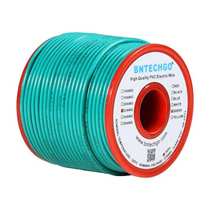 BNTECHGO 22 Gauge PVC Solid Electric Wire Green 100 ft Hookup Wire - color: Green, size: 22 Gauge 100ft