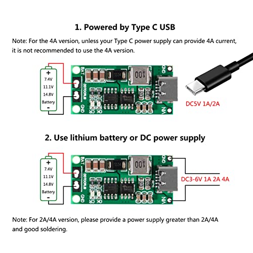 2PCS USB C BMS Step-up Boost Module 2S 3S 4S 1A 2A 4A 18650 Lithium Battery Charger Board for Li-Po Polymer Power Bank (3S 1A) - color: 3S1A