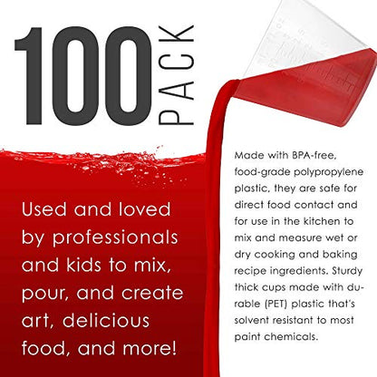 Pouring Masters 3 Oz (90 ml) Liquid Measuring Cups, 100 Pack with 25 Sticks - size: 3-Ounce - Cup