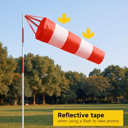 Wind Socks for Outside, 30 Inch Heavy Duty Windsock Waterproof Rip-Stop Hanging Windsocks Red White Wind Sock Direction Indicators with Reflective Belt for Flags Outdoors Airport Farm Park Yard