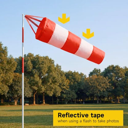 Wind Socks for Outside, 30 Inch Heavy Duty Windsock Waterproof Rip-Stop Hanging Windsocks Red White Wind Sock Direction Indicators with Reflective Belt for Flags Outdoors Airport Farm Park Yard