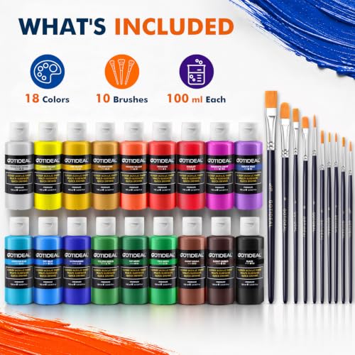 GOTIDEAL Outdoor Acrylic Paint Set, 18 Colors Waterproof Paint 3.4 oz/100ml