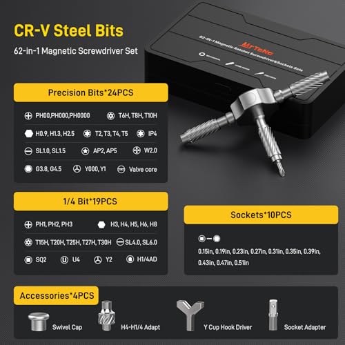 T Handle Ratchet Screwdriver Set, Upgraded 62 in 1 Magnetic Screwdriver Set - color: Grey, size: 62 PCS