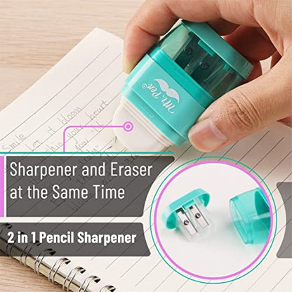 Mr. Pen- Pencil Sharpener & Eraser, 4 Pack - color: Red, Purple, Blue, Green, size: 4 Pack