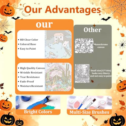 3 Pack Halloween Paint by Numbers Kit for Adults, Fall Ghost, 8x12 inch - color: Halloween-1
