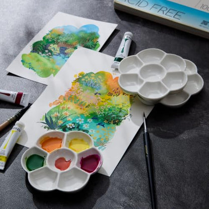 MEEDEN Ceramic Watercolor Paint Palette: 3Pcs 7-Well Color Mixing Tray 4.7"