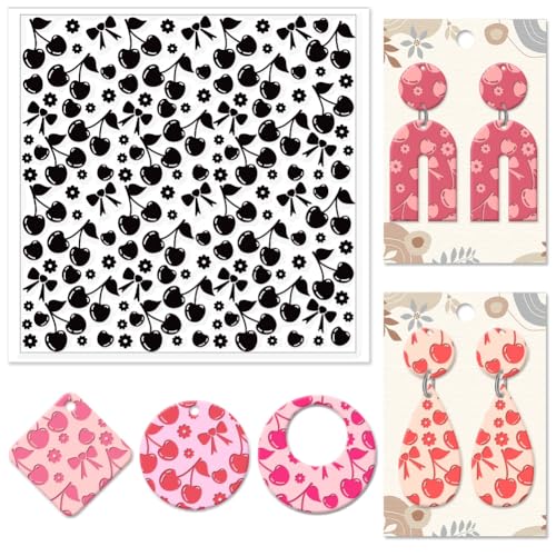 CHGCRAFT Cherry Polymer Clay Texture Sheets Flowers Bow Silicone Texture Stamp Clay Modeling Pattern Pad Texture Sheets for Polymer Clay Making Earrings Jewelry - style: Cherry
