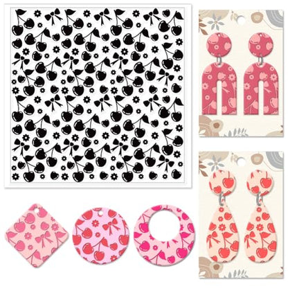 CHGCRAFT Cherry Polymer Clay Texture Sheets Flowers Bow Silicone Texture Stamp Clay Modeling Pattern Pad Texture Sheets for Polymer Clay Making Earrings Jewelry - style: Cherry