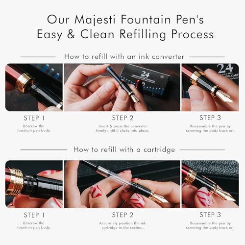 Wordsworth & Black Majesti Fountain Pen Set for Writing, Extra Fine Nib - color: Checked Chrome, style: Extra Fine Nib