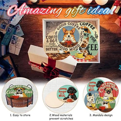 8 Pack Diamond Art Coasters, Coffee Dog Diamond Painting Coasters - color: Coffee Dog Coasters-a