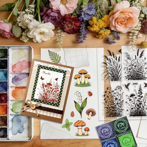 6Pcs Wildflower Clear Stamps for Card Making, 20 Ink Pad - style: 29Pcs Wildflower Clear Stamps