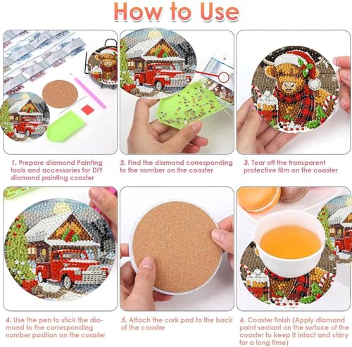 ijbnhd 8 Pack Christmas Diamond Art Coasters Kits with Holder4x4 inch - color: Christmas-2