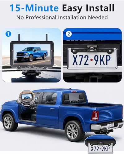 1080P HD 7-Inch Wireless Backup Camera: 15-Min Easy Install Plug & Play - size: 7'' + License Plate Camera for Car