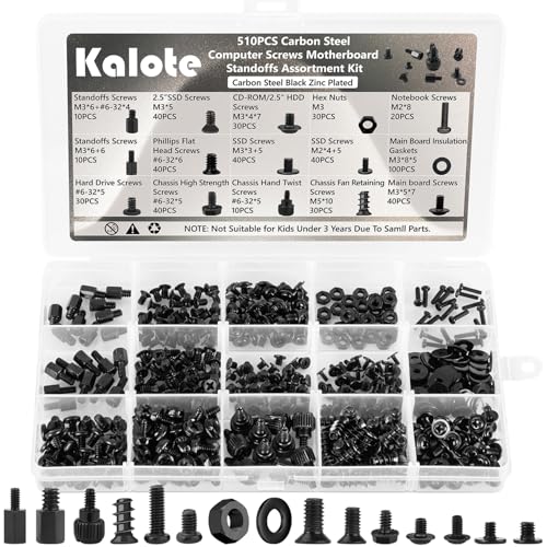 510Pcs Computer Screws Kit, M3 6-32 Motherboard Standoffs for SSD - color: 510Pcs Black Pc Screws