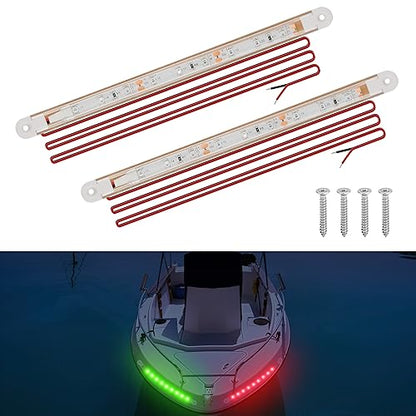 RVZONE Boat Red & Green Bow Navigation Lights, LED Deck Light for Boats - color: 7.8 inch/Red and Green/white shell