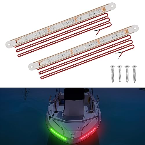 RVZONE Boat Red & Green Bow Navigation Lights, LED Deck Light for Boats - color: 7.8 inch/Red and Green/white shell