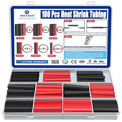 100PCS 3:1 Heat Shrink Tubing Kit, Adhesive Lined Marine Resistant Grade Shrink Wrap - 1.75"Length 6 Size Perfect for Home and Industrial, 1/8"-3/4" - Black, Red