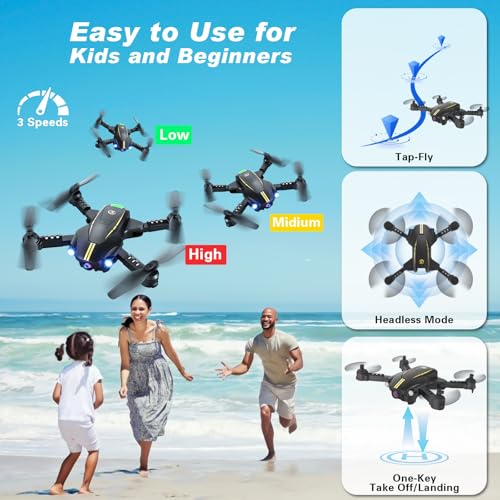 Foldable Camera Drone, 1080P FPV RC Drone for Beginners Kids & Adults - color: Black