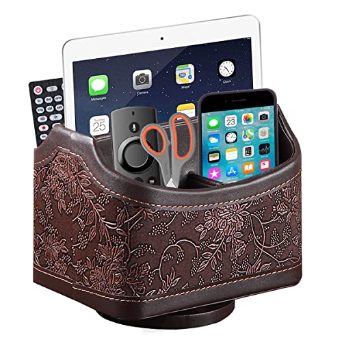 PU Leather Remote Control Organizer with 360° Spinning Design,Desk Organizer for TV Remote,Phone,Pen,Glasse,Mail,Tablet,Calculator,Controller-Home & Office Storage Caddy (Antique Brown) ﻿ - color: Antique