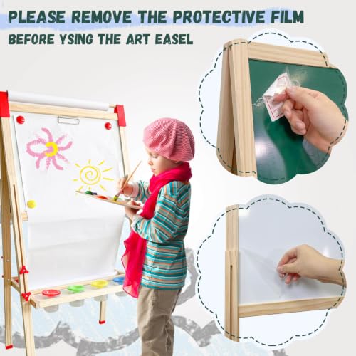 Adjustable Wooden Art Easel for Kids,Double Sided Chalkboard & Whiteboard - color: green