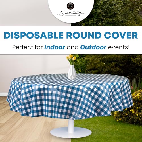 Grandipity Plastic Table Cloth Disposable 12 Pack 84" Round Gingham - color: Blue Gingham Checkered, size: 84in. Round