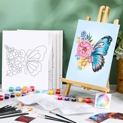 Dinifee 6 Pack Pre Drawn Canvas 8x10 Paint Kit for Adults, Butterfly - style: Butterfly