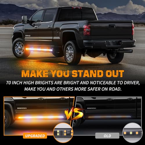 XRIDONSEN 2PCS 70 inch Running Board Strobe Lights 864 LED Light Strip - color: Amber/White