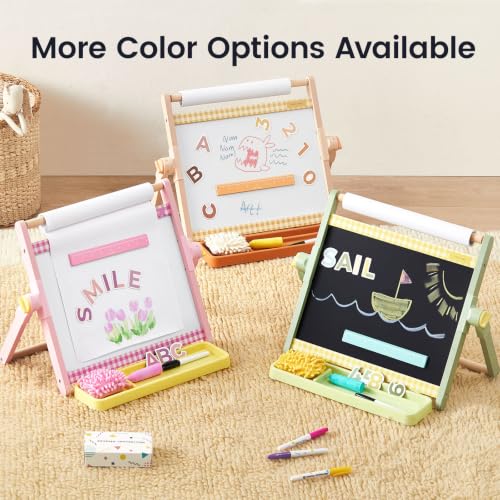 Tiny Land Tabletop Kids Art Easel, 5-Level Magnetic Drawing Board - color: Oatmeal