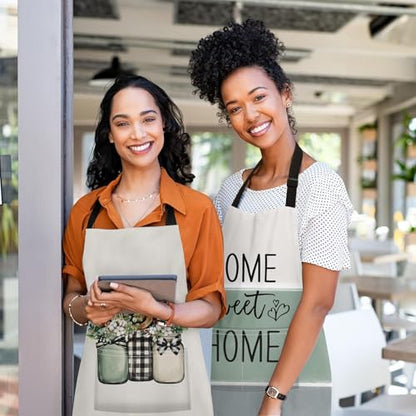 Britimes Apron with Pockets, 32x28 inch, 2 Pack, Sage Green - color: Cream Green