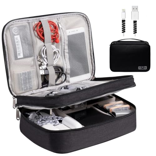 OrgaWise Electronics Organizer, Electronic Accessories Bag Travel Cable Organizer Three-Layer for iPad Mini, Kindle, Hard Drives, Cables, Chargers - color: Three layer-Black