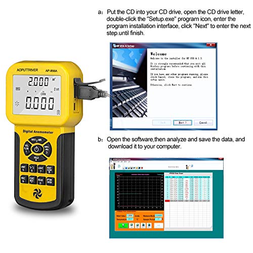 HVAC Anemometer, AOPUTTRIVER 856A CFM Meter Airflow Meter USB Export to PC - color: Warm Yellow