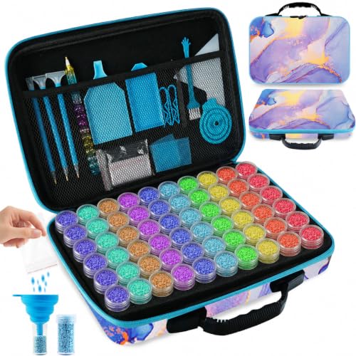 TAVOLOZZA Diamond Art Storage Case, 60 Slots Portable Diamond Painting Kits with Accessories for Craft Rhinestones & Jewelry Beads Organizer Boxes - style: Blend 60