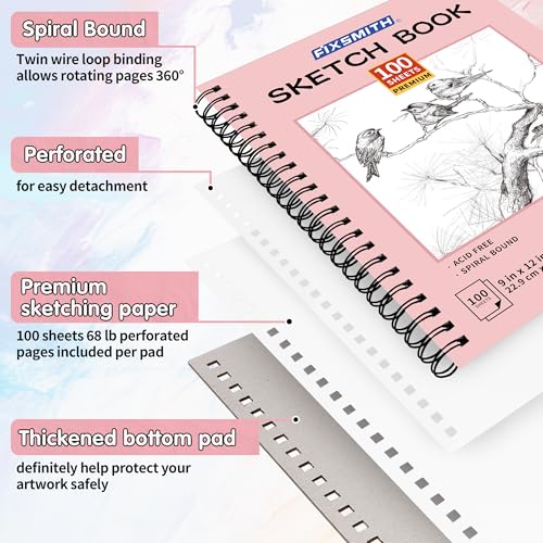 FIXSMITH 9"X12" Sketch Book, 100 Sheets, 68 lb/100gsm,4 Pack Pink - color: Pink, size: 9"x12"-4 Pack