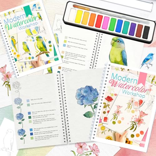 apolyone 2-Pack Beginner Watercolor Workbooks - style: Birds & Flower