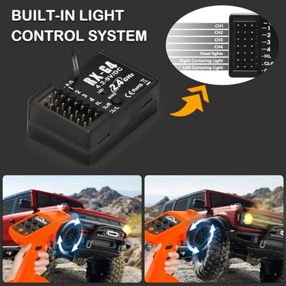 RC Remote Control 4CH 2.4G Transmitter with Receiver and Lanyard for RC Car Crawler Boat, Orange - color: Orange