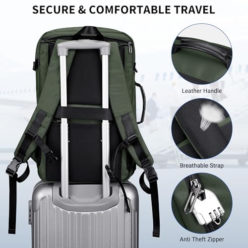 WITZMAN Travel Backpack for Men 35L TSA Friendly Flight Approved - color: Army Green