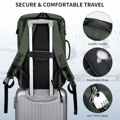 WITZMAN Travel Backpack for Men 35L TSA Friendly Flight Approved - color: Army Green